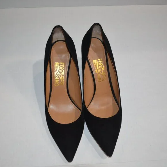 Salvatore Ferragamo Susi Black Suede Kid Pump, Size 9.5, NWOT